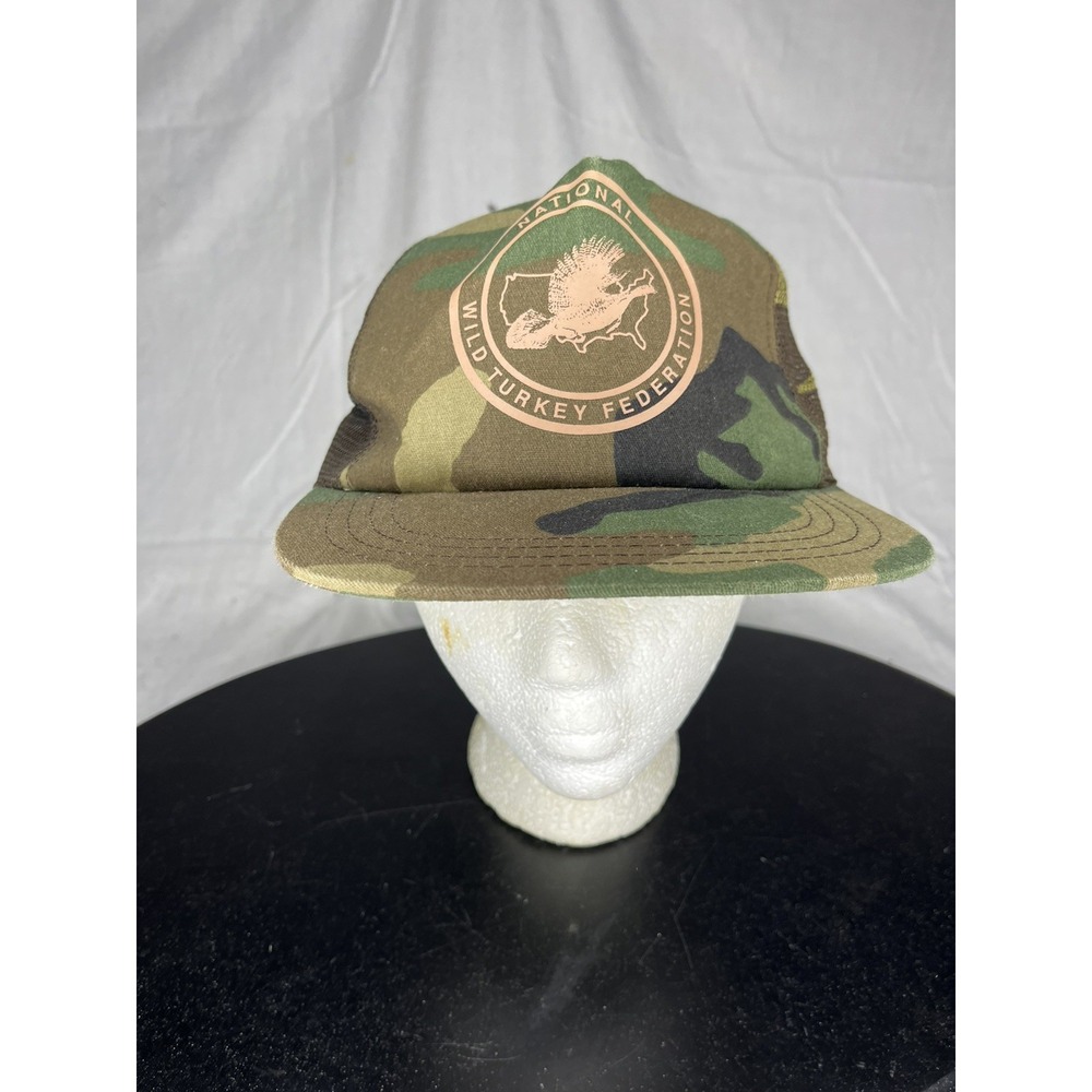 Vintage National Wildlife Turkey Federation Camo SnapBack Hat USA Made